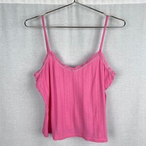 Vintage Y2K Talbots Cami Top Pink Lace Trim Coquette Valentines Day Delicate